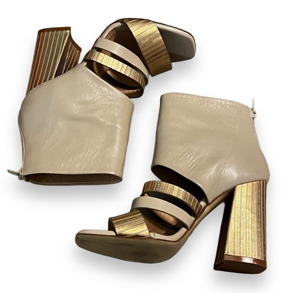 Giampaolo Viozzi Strappy Shootie Sandals High Chunk Heel Taupe Gold  EU37/US 7 - Picture 8 of 12